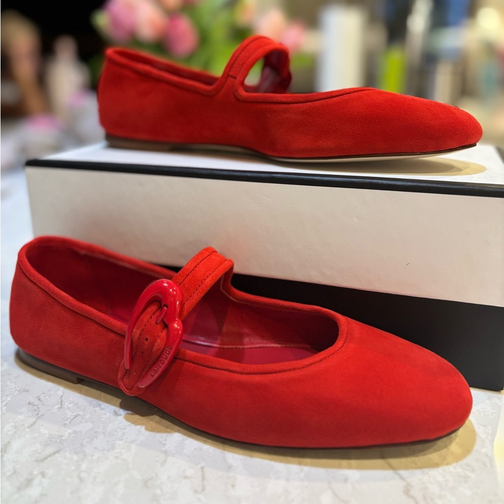 Larroudé Verona Ballet Flat in Scarlet Suede - Picture 5 of 10